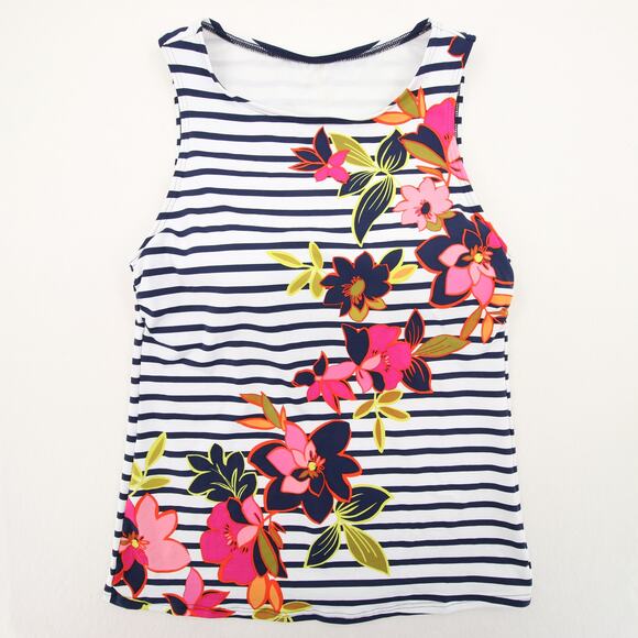 Lands' End Other - Lands End Tankini Top White Navy Striped Floral Print Round Neck Sleeveless 6